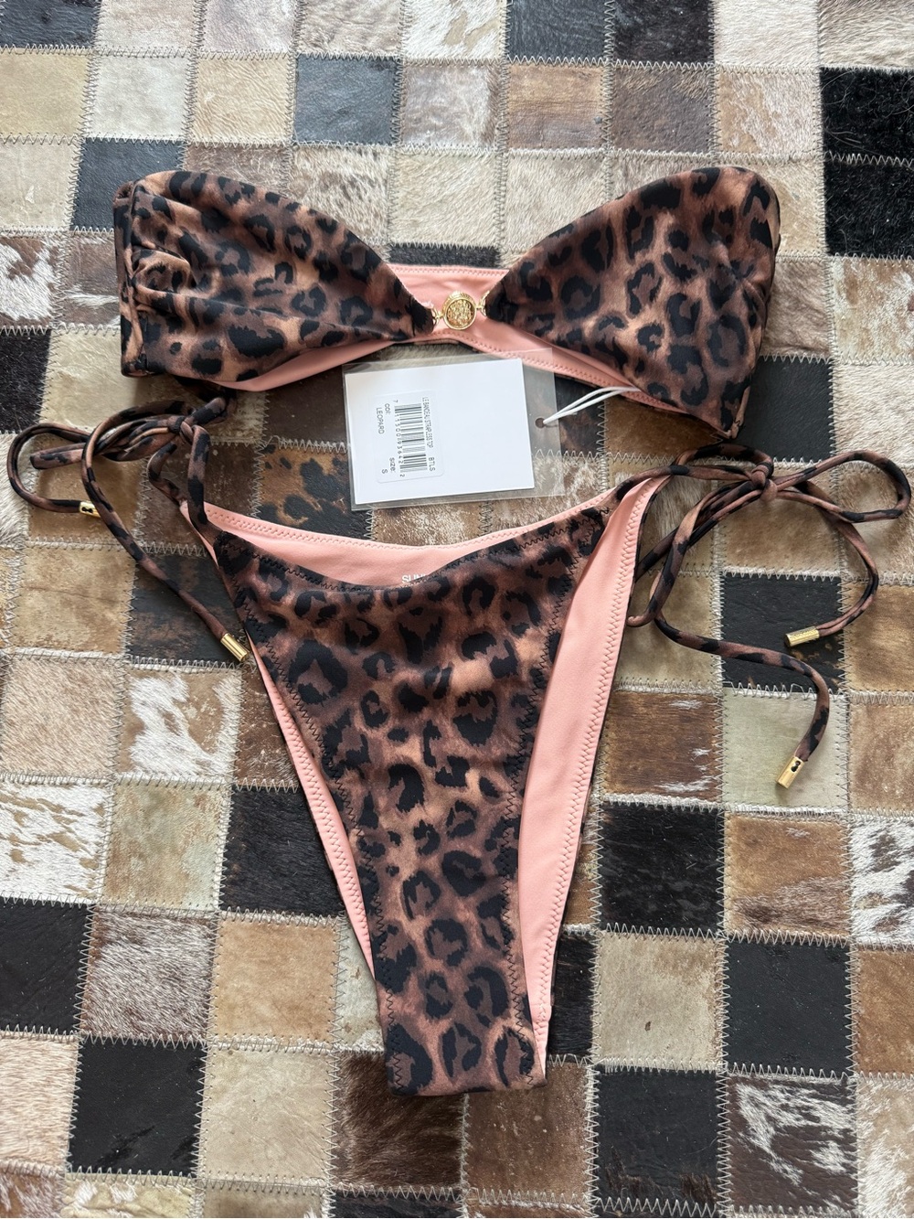 Leopard Print Bandeau Bikini Set - Brown/Pink
